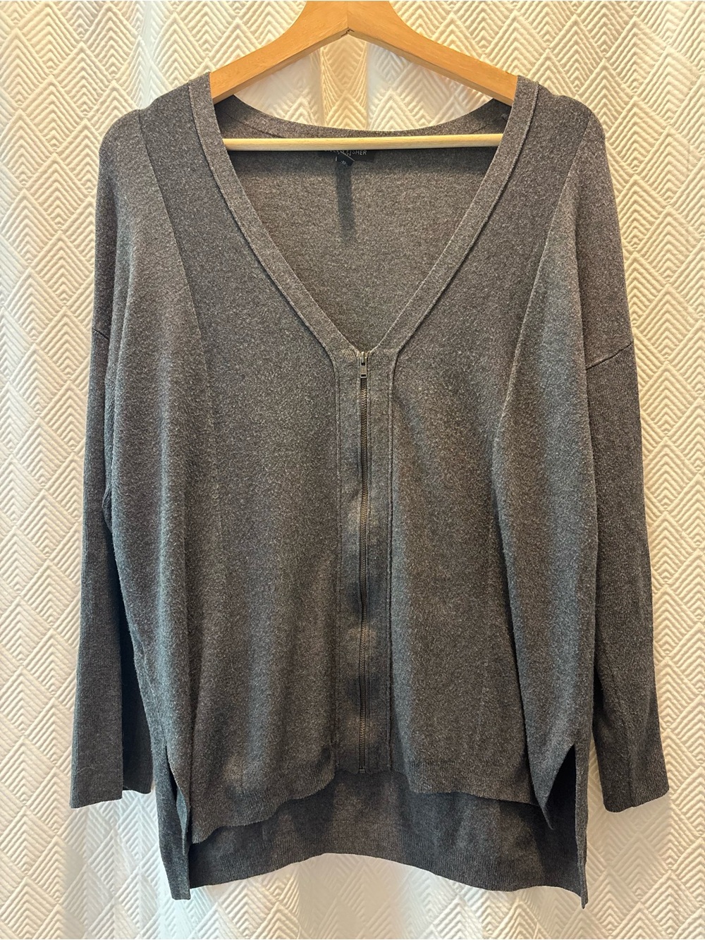 EILEEN FISHER Gray Half-Zip Knit Cardigan Sweater Size Medium Petite